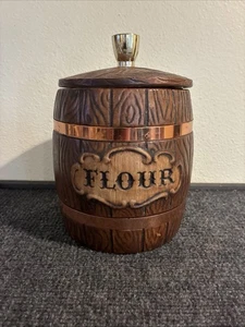 Rare Vintage Ceramic Barrel Cookie Jar 1960s Treasure Craft 10" Flour Madein USA - Bild 1 von 7