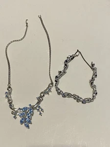 VINTAGE BLAU GLAS STRASS ARMBAND & HALSKETTE SET - Bild 1 von 10