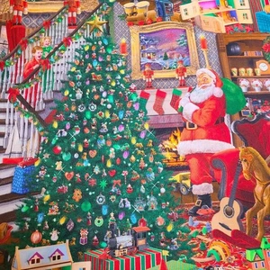Santa Christmas Fabric Davids Textiles-Kids watching Santa bringing toys 2 yards - Picture 1 of 12