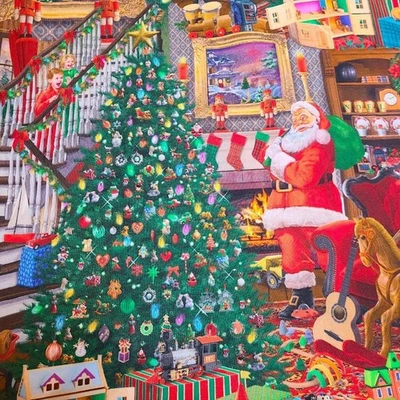 Santa Christmas Fabric Davids Textiles-Kids watching Santa bringing toys 2 yards - Image 1 of 4