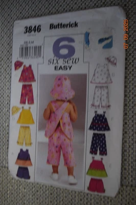 Butterick 3846 Baby Girl Crisscross Back Sun Suit Top Sun Hat Sz NB S M Uncut - Image 1 of 2