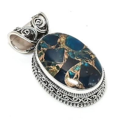 Copper Apatite Gemstones Handmade 925 Steling Silver Birthstone Jewelry Pendant - Image 1 of 4