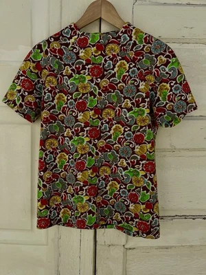 VTG 60s/70s Mod Floral Zip-Back Top S  Women’s Psychedelic Print Short Sleeve - Image 1 of 4