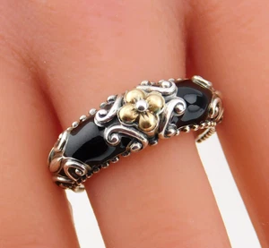 Barbara Bixby 925 Sterling Silver 18K Black Enamel Flower Band Ring SZ 9.75 - Picture 1 of 12