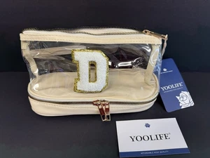 Vinyl Beige Wristlet w/ Clear Zippered Top & Zippered Bottom w/ Pockets “D” - Picture 1 of 2
