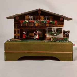 Vintage Reuge Swiss Chalet Music Box Dancing Couple 3D Wood Yodel Tune - Picture 1 of 15