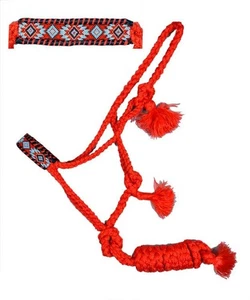 Showman Red Woven Nylon Mule Tape Halter w/ Southwest Beaded Design - Picture 1 of 1