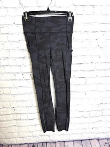 Lululemon Fast Free Leggings Women's Size 4 Black Camo Side Pockets Active - Picture 1 of 5