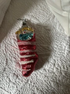 Vintage Christmas Stocking Ornament Blown Glass West Germany Plastic Cap - Picture 1 of 7