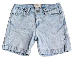 Levi Strauss Signature Womens Denim Shorts Size Misses 4 Stretch Blue Distressed - Picture 1 of 12