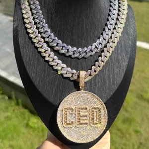 Colgante 5AAA+ CIRCONITA CÚBICA Hop Hip Ice Out Bling CEO con cadena cubana chapado en oro real de 14 k - Imagen 1 de 10