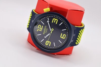 NUEVO Reloj Unisex Swiss Swatch Big Bold BBNEON Azul Marino Amarillo Neón SO27N102 Foto 1 de 4