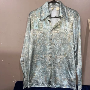 Camisa discoteca vintage años 70 Kennington poliéster Art Nouveau mujer talla L - Imagen 1 de 10