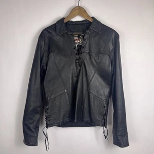 Vintage Women's Route 66 Highway Leathers Black Pullover Motorcycle Shirt Size S - Picture 1 of 14