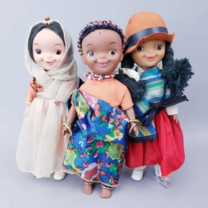 Vintage 1965 Walt Disney Small World 8" Puppe 3 Stück - Indien, Afrika, Chile - Bild 1 von 14