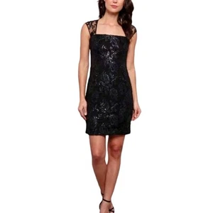 Adrianna Papell Dress Cocktail Sequin Lace Mini Cutout Back Keyhole Black 8 - Picture 1 of 10