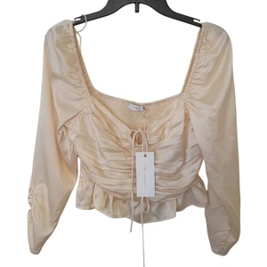 Top aderente Lush Ruched Peplum nuovo con etichetta - taglia media - Foto 1 di 6