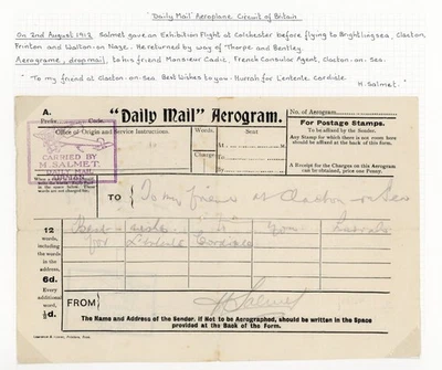 DM7 GRAN BRETAÑA 1912 CORREO DIARIO VOLADO “AEROGRAMA” 2500 Foto 1 de 2