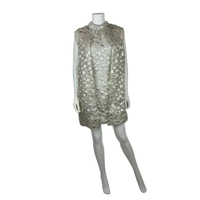 Conjunto de Vestido Vintage Años 60 Plateado Para Mujer Pequeño Geométrico Era Espacial Atómico Mod Mini Foto 1 de 4