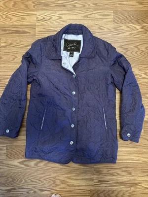 Coach Jacket Womens Size S Purple Quilted Nylon Coat Lilac Lining Button Pockets - Image 1 of 4