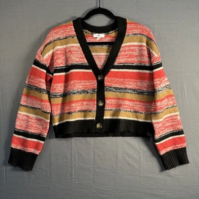 BP. Suéter cárdigan corto a rayas jaspeado para mujer talla XS negro rojo - Excelente estado. Foto 1 de 4