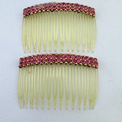 Par de peines laterales con peines de imitación de cristal color rosa intenso fucsia tamaño 2,5" x 1,5" Foto 1 de 4