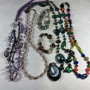Murano Style Lot 7 Art Glass Foil Beads Vtg Necklace Bracelet Unique + Stone Rea - Picture 1 of 12