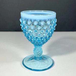 Vintage Fenton Hobnail Blue Opalescent Wine Goblet Glass Round MCM 4" #3843 - Picture 1 of 10