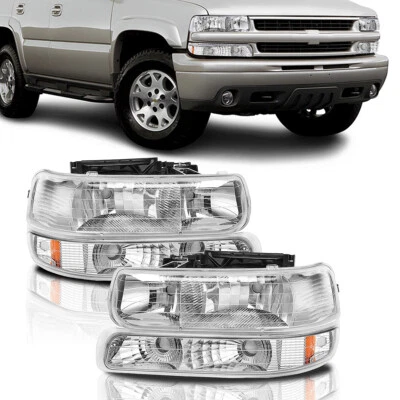 Faros cromados + lámparas de parachoques para 99-02 Chevy Silverado 00-06 Suburban Tahoe Foto 1 de 4