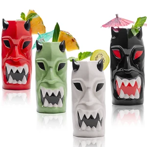Ceramic Horned Hawaiian Tiki Mugs (Set of 4) - Picture 1 of 5