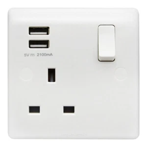 Enchufe de pared individual 1 banda 13A con 2 puertos USB placa delgada sin tornillos USBW1S - Imagen 1 de 9