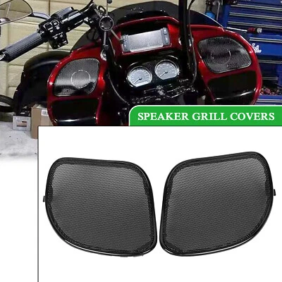 Cubiertas de malla de rejilla de altavoz delantero negras para Harley Road Glide FLTRX Special FLTRXS Foto 1 de 4