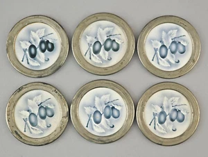 9445014-d 6 Coasters Plum Ceramics / Metal Um 1900/20 D9cm - Picture 1 of 2