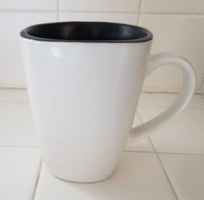 Corelle Hearthstone  White with Black Inside Square Coffee Mugs Corning 14 oz - Image 1 of 4
