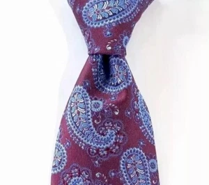 Tom James Purple, Burgundy & Blue Paisley Men's Silk Neck Tie 3 3/8" x 58" - Picture 1 of 8