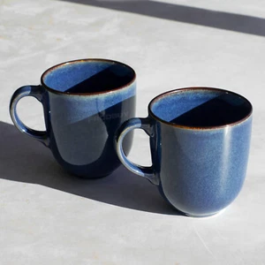Set of 2 Dark Blue Reactive Glaze Coffee Mugs Stoneware 380ml Tea Hot Drink Cups - Picture 1 of 5