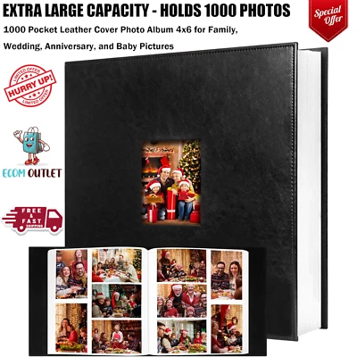 1000 Pockets Photo Album 4X6 Extra Large Capacity Leather Cover Black Fast Ship - Image 1 of 4