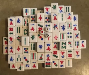 133 Mah Jong Tiles Vintage Large Green White And Dice - Picture 1 of 6
