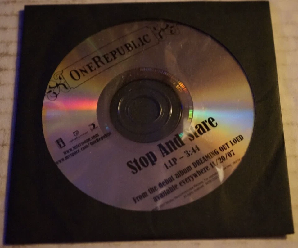 ONEREPUBLIC STOP AND STARE 2007 ПРОМО CD СИНГЛ, MOSLEY RECORDS ОЧЕНЬ ХОРОШЕЕ СОСТОЯНИЕ+ - Изображение 1 из 1