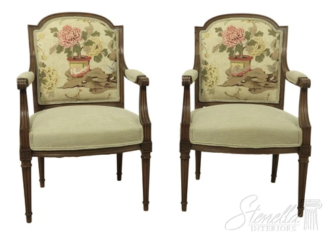 54314EC: Pair French Louis XVI Style Armchairs ~ New Upholstery Cover