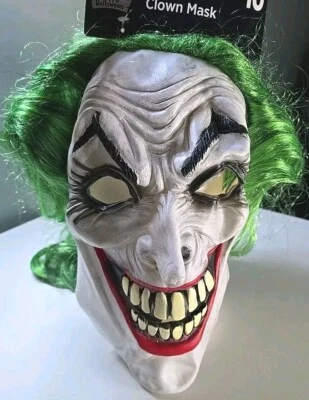 🔥 JOKER / Clown Smiling Halloween Latex Mask Adult LONG GREEN HAIR Killing Joke - Image 1 of 4
