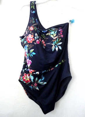 Traje de baño Johnny Was XXL 2XL precioso azul profundo floral un hombro flor nuevo con etiquetas Foto 1 de 4