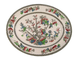 Indian Tree Platter Johnson Brothers Oval Serving 12in Green Greek Key White (O2 - Picture 1 of 3