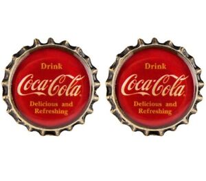 (2) COCA COLA BOTTLE CAP KNOB DRAWER CABINET PULL - DELICIOUS and REFRESHING