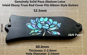 Genuinely Paua Abalone Lotus Inlaid Ebony Truss Rod Cover Fits Gibson Guitars - Picture 1 of 10