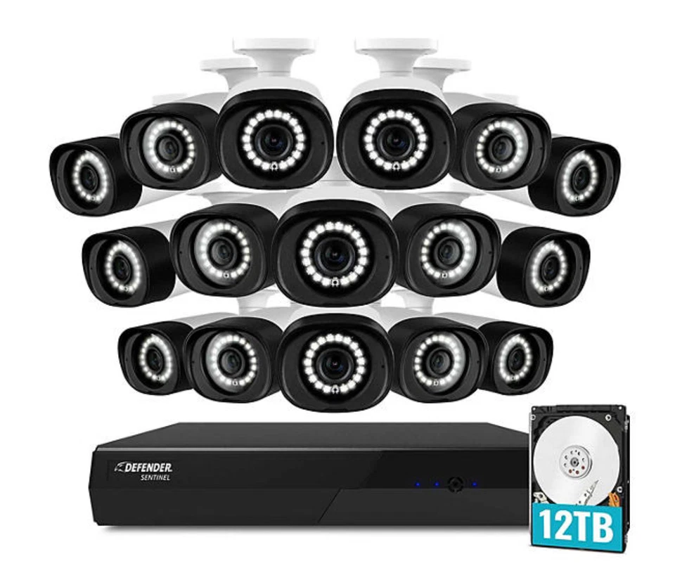 Defender Sentinel 4K Ultra HD POE Wired 12TB NVR Security System With 16 Metal - Image 1 of 4