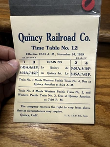 QUINCY RAILROAD Time Table #12 Nov 24 1929 very short California Shortline RARE - Bild 1 von 4