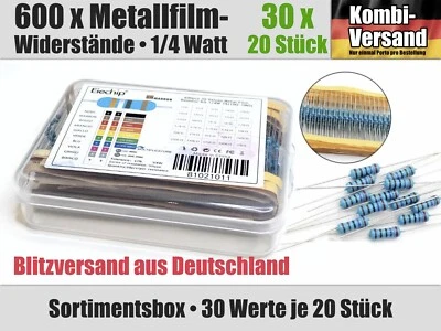600er Box 1/4W 1% Metallfilm Widerstand Set 30 Werte a 20 Stück 10 Ω - 1 MΩ - Bild 1 von 4