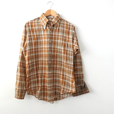 Camisa social vintage Michel Daniel pequena flanela xadrez botão para baixo tartan rústico - Imagem 1 de 4