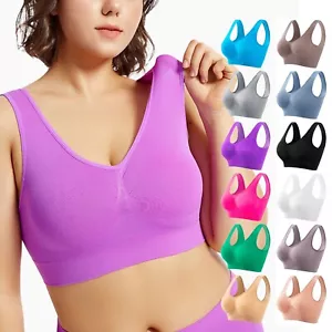 Womens Seamless Sports Bras Crop Top Vest Comfort Stretch Padded Bra Yoga Gym - Picture 1 of 48